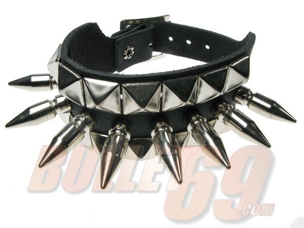 3 Row width 2 Row Small Pyramid and 1 Row Medium Spike Leather Wristband