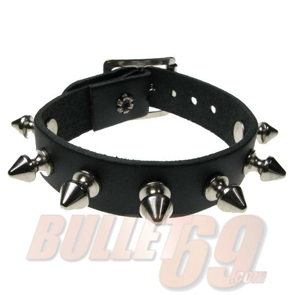 1 Row Spike Leather Wristband - Black