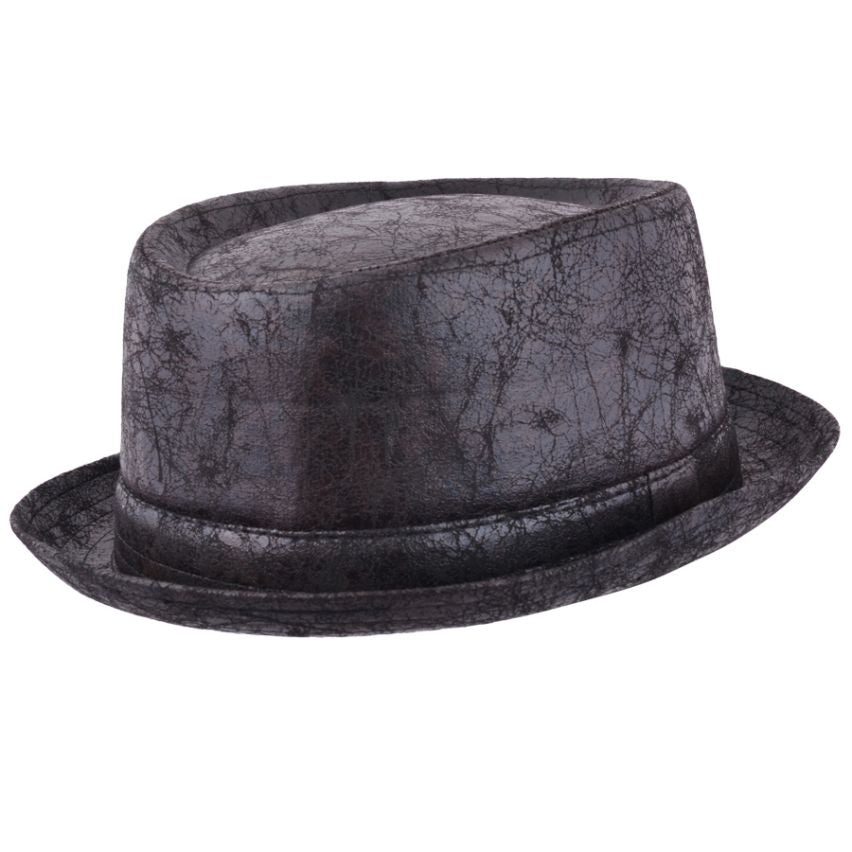 Maz Cracked Leather Hat - Black
