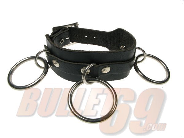 2 Row width 3 medium rings Leather Wristband
