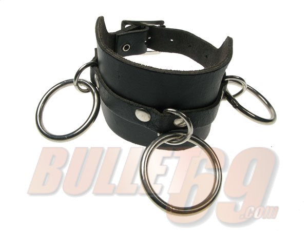 3 Row width 3 medium rings Leather Wristband