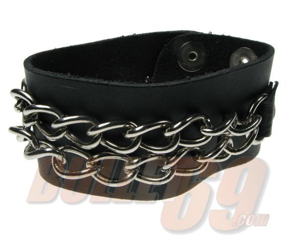 2 Row width Chain Leather Wristband
