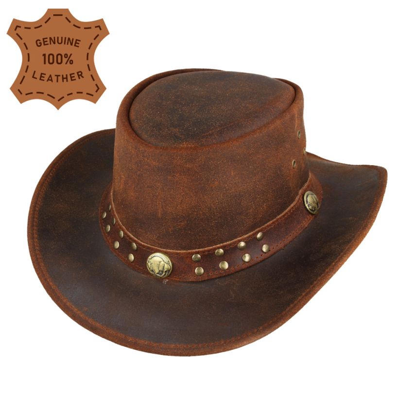 Leather Australian Western Outback Aussie Cowboy Hat-brown