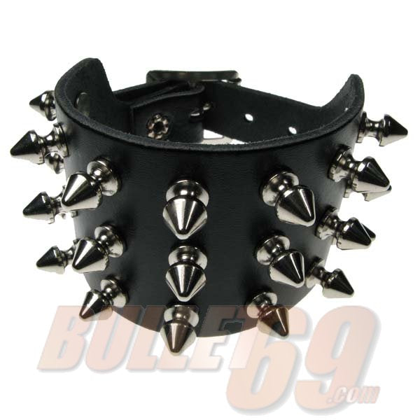 3 Row Spike Leather Wristband