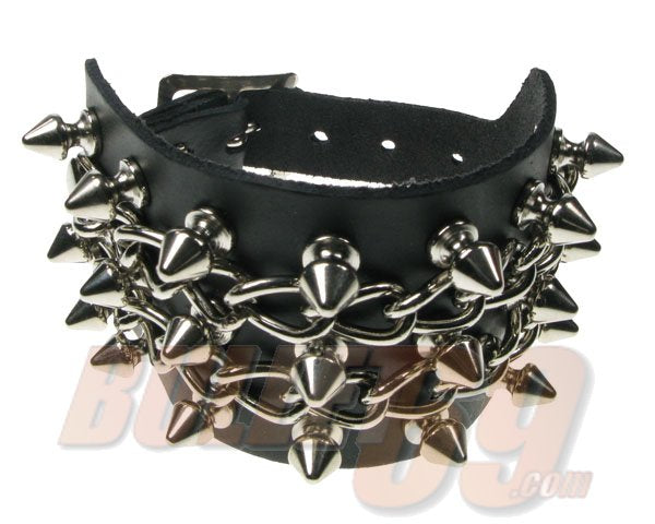 3 ROW SPIKE and CHAIN Leather Wristband