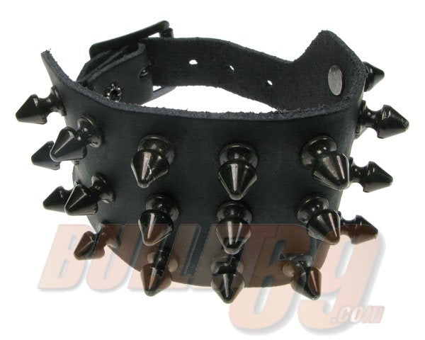 3 Row Black Spike Leather Wristband