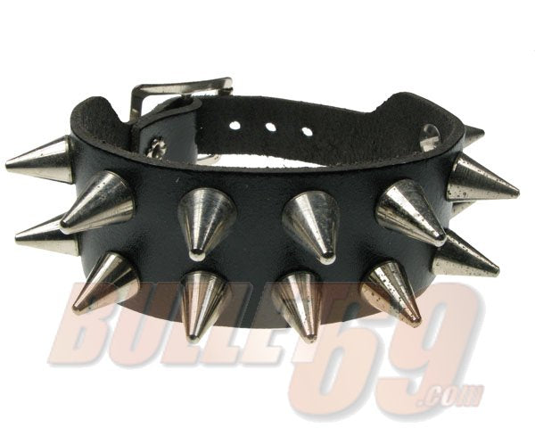 2 ROW CONE NICKEL SPIKE Leather Wristband
