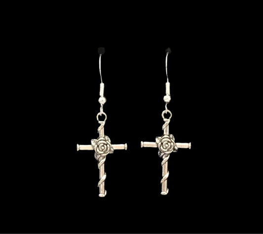 Flower cross earrings