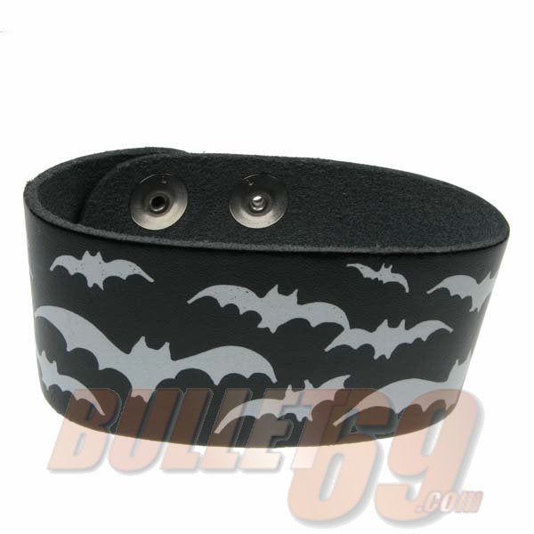 3 Row width Bat Print Leather Wristband