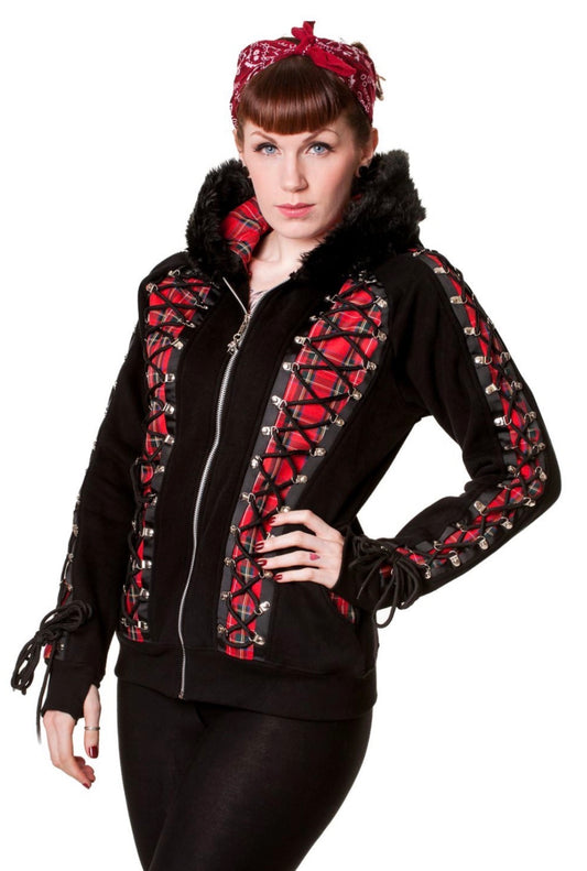 Red Tartan Corset Black Hoodie