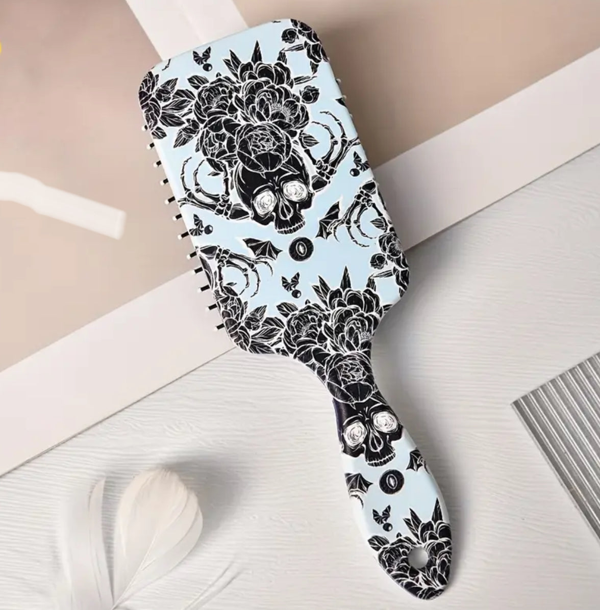 Hair brush skull&floral