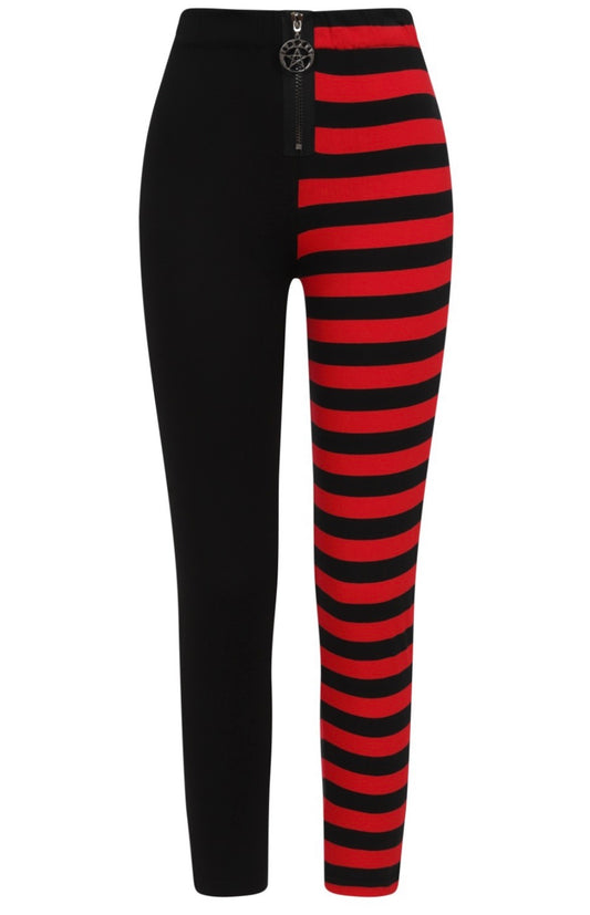 Half black half striped leggings-red